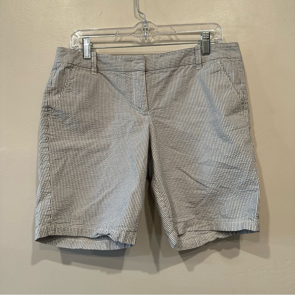 J Crew blue and white striped cotton pastel Bermuda shorts size 10